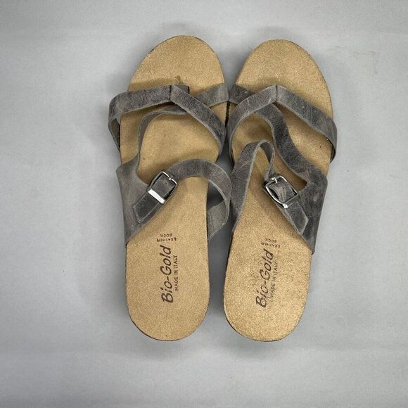 Bio Gold Sandals Women's 8 Gray Wedge Cork Leather Bohemian Comfort Strappy - Picture 6 of 8